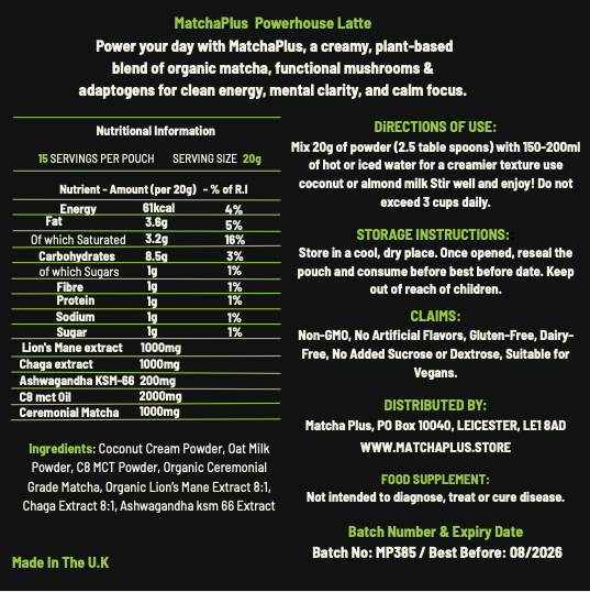 MATCHA+ Powerhouse Latte 300G - 15 Servings